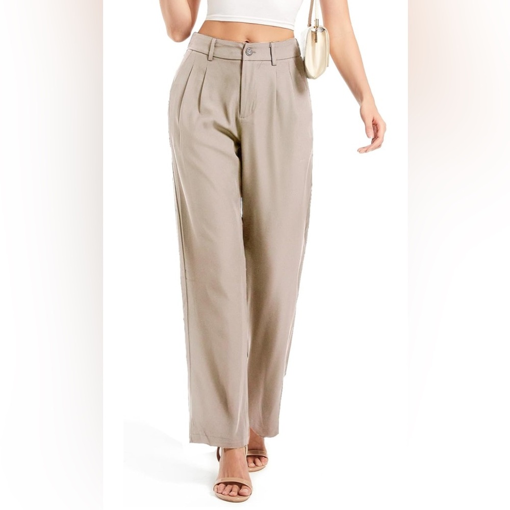Women's Beige Wide-Leg Trouser Pants